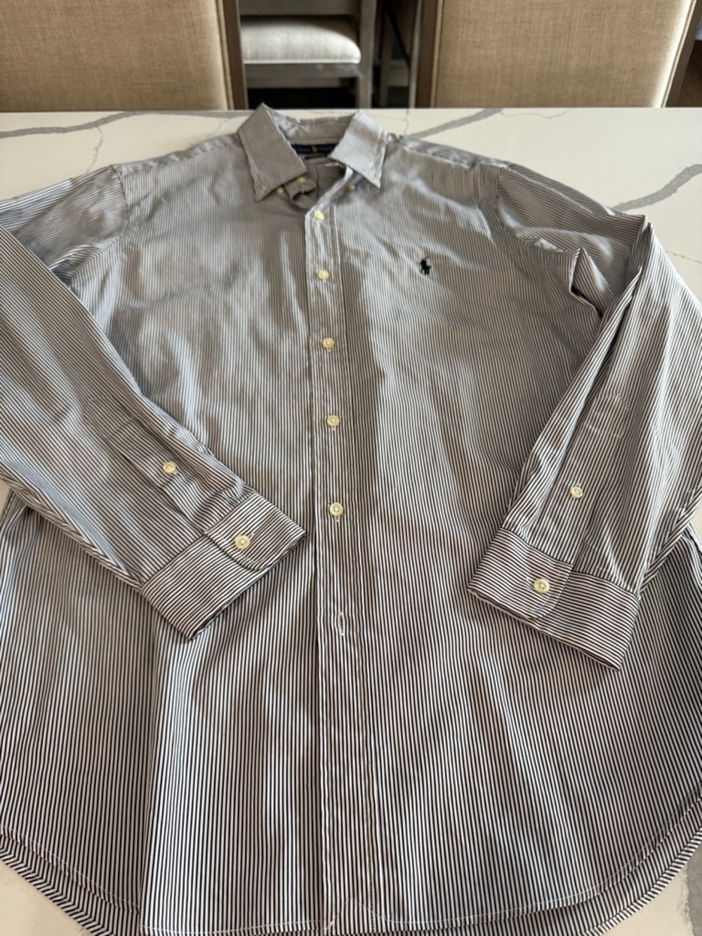 Polo by Ralph Lauren Men's Black and White Pinstripe Dress Shirt